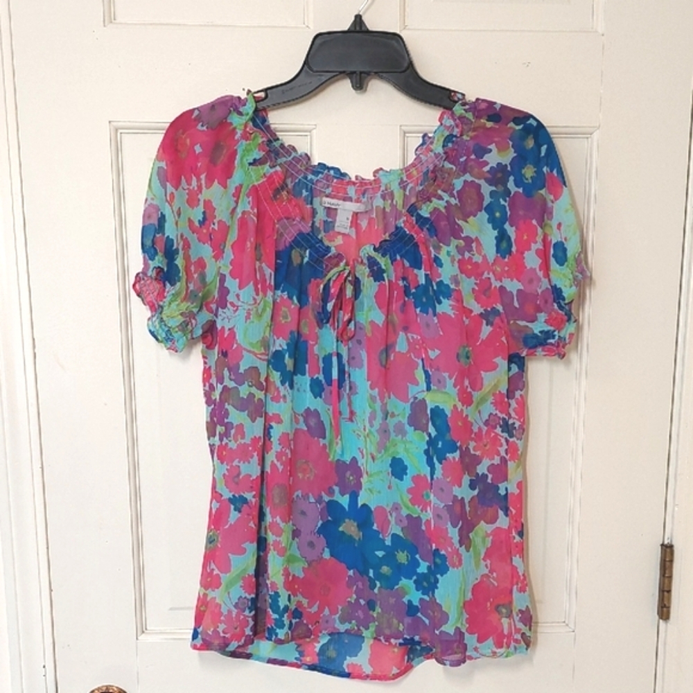 Old Navy Colorful Floral Smocked Ruffled top, Size M